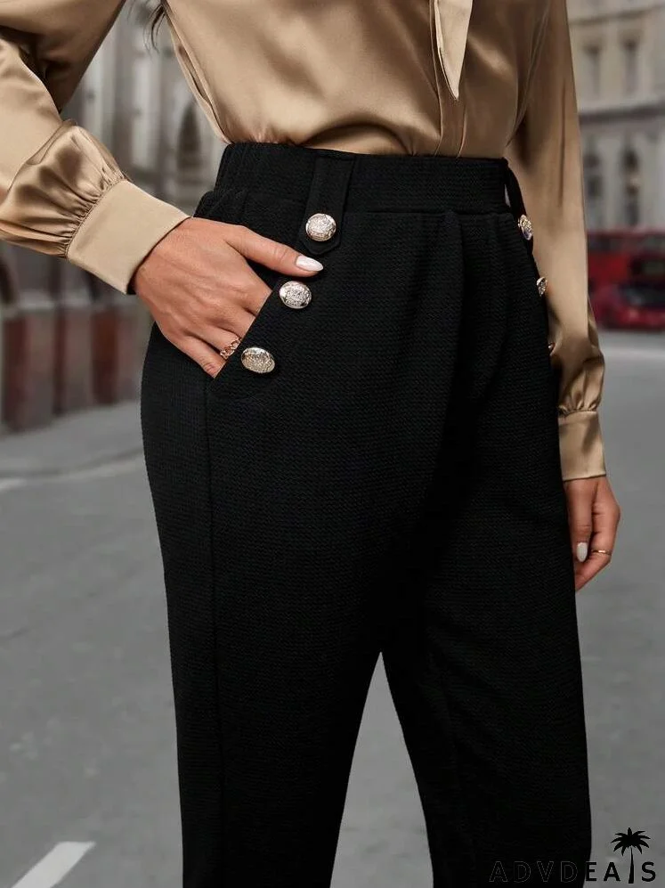 Button Detail Slant Pocket Suit Pants
