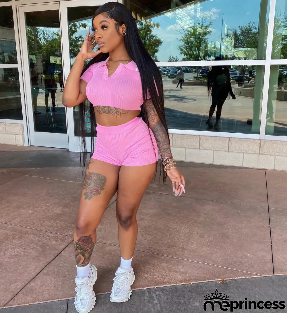 Solid Crop Top And Shorts Two Piece Sets