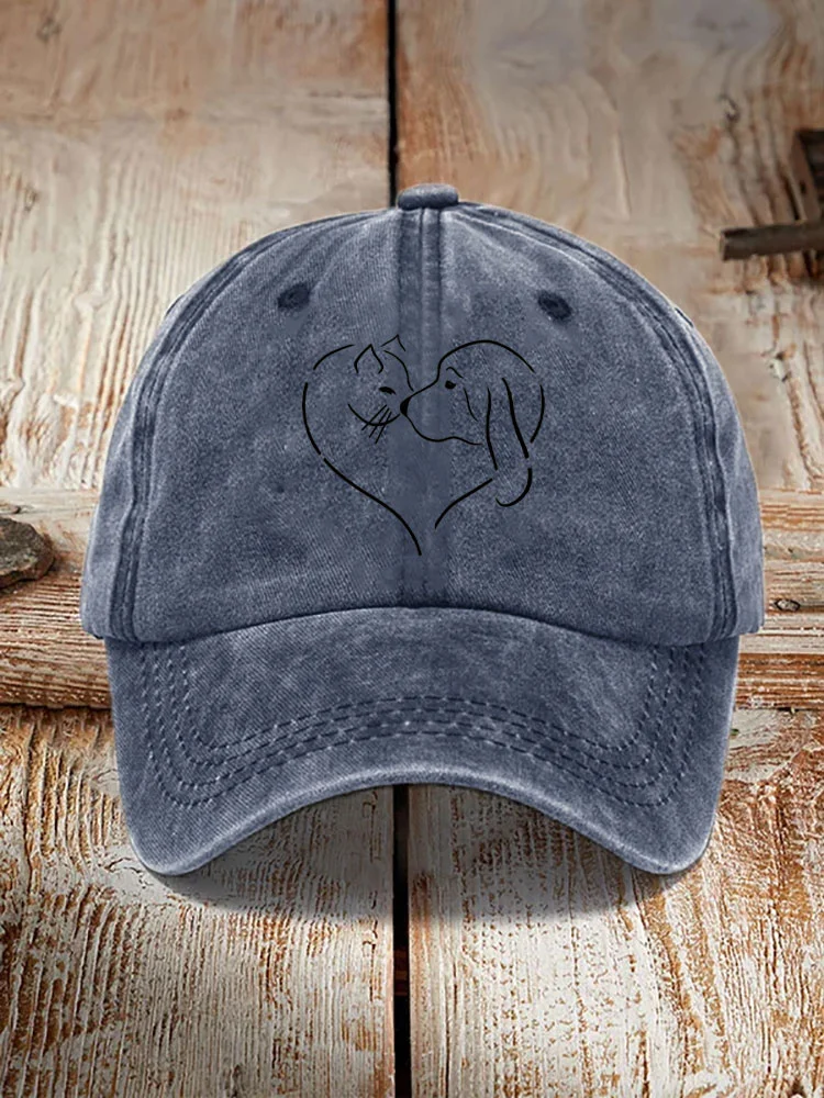 Unisex Casual Pet Dog And Cat Print Washed Hat