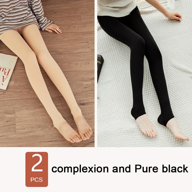 ATHVOTAR 2Pcs Winter Warm Pants Women Casual Thicken Elasticity Velvet Pants Thermal High Waist Pants for Women