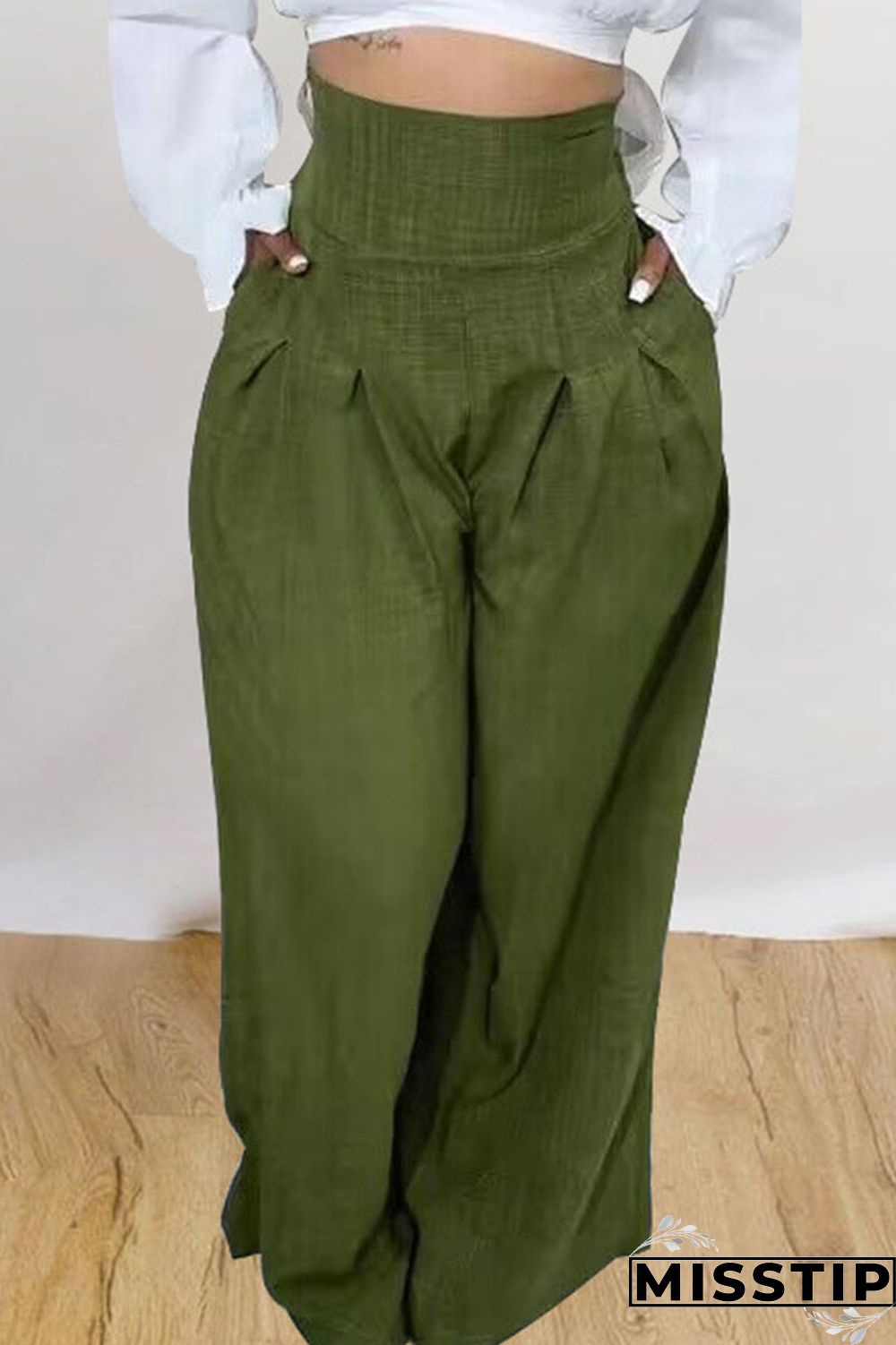 Black Casual Solid Patchwork High Waist Straight Solid Color Bottoms