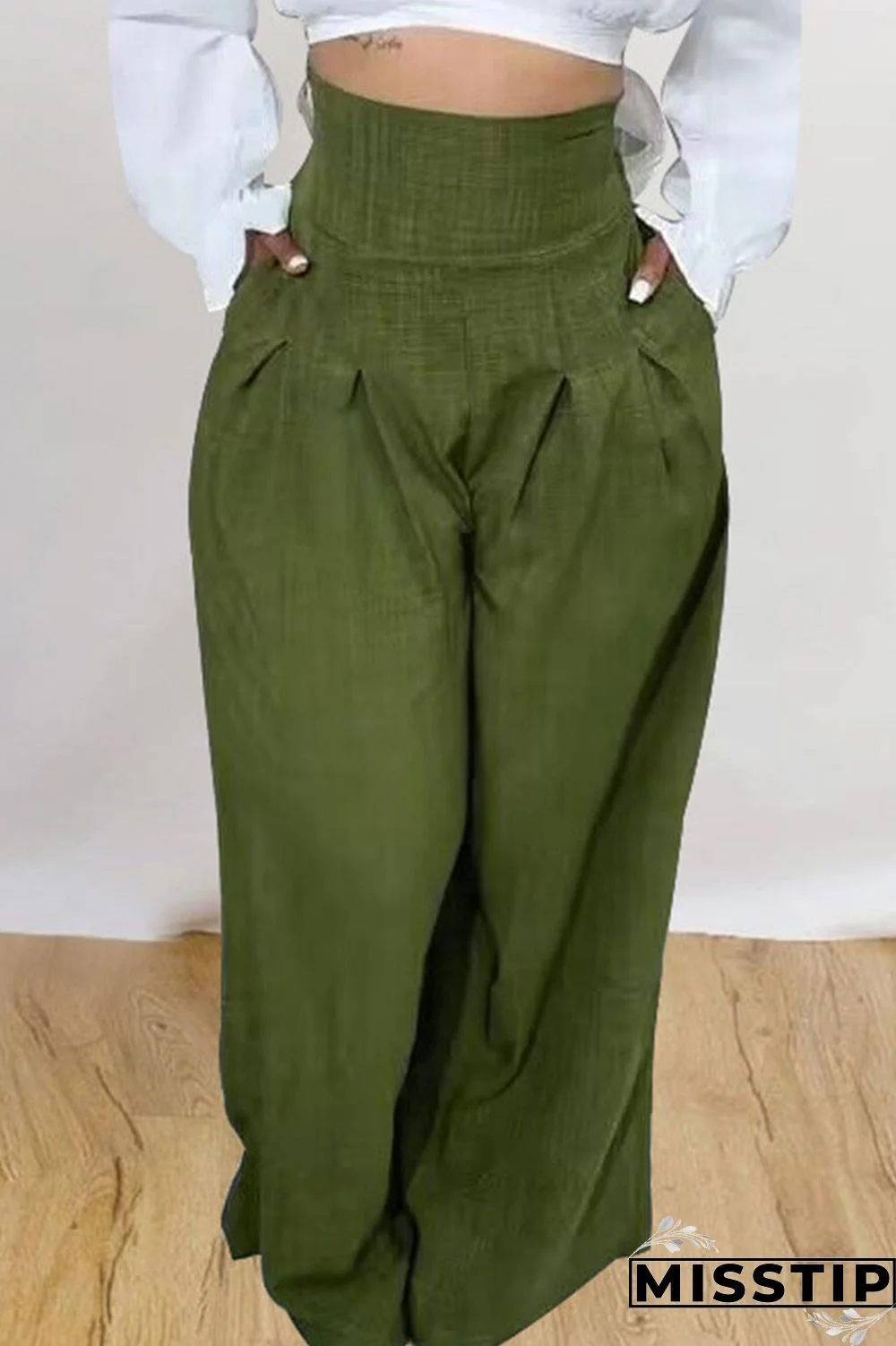 Black Casual Solid Patchwork High Waist Straight Solid Color Bottoms