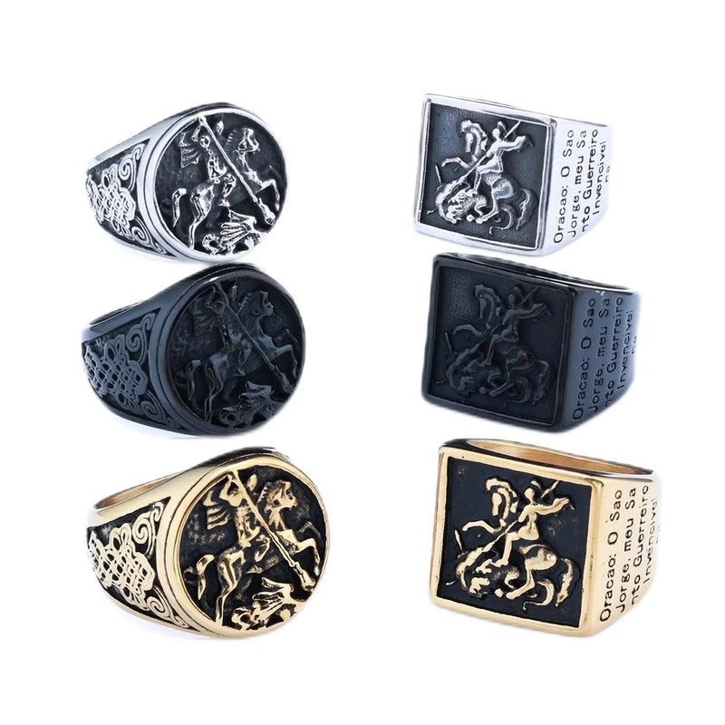 Stainless Steel Personalized Men's St George And The Dragon George And The Dragon Ring