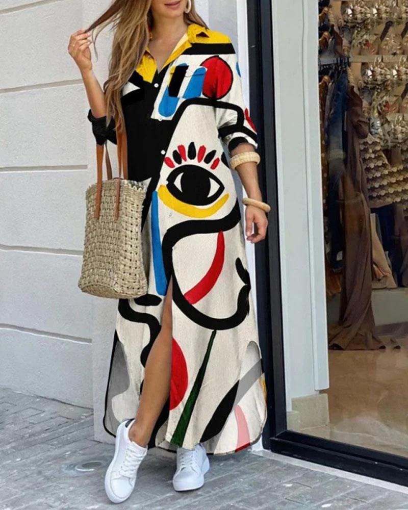 Line Art Print Long Dress