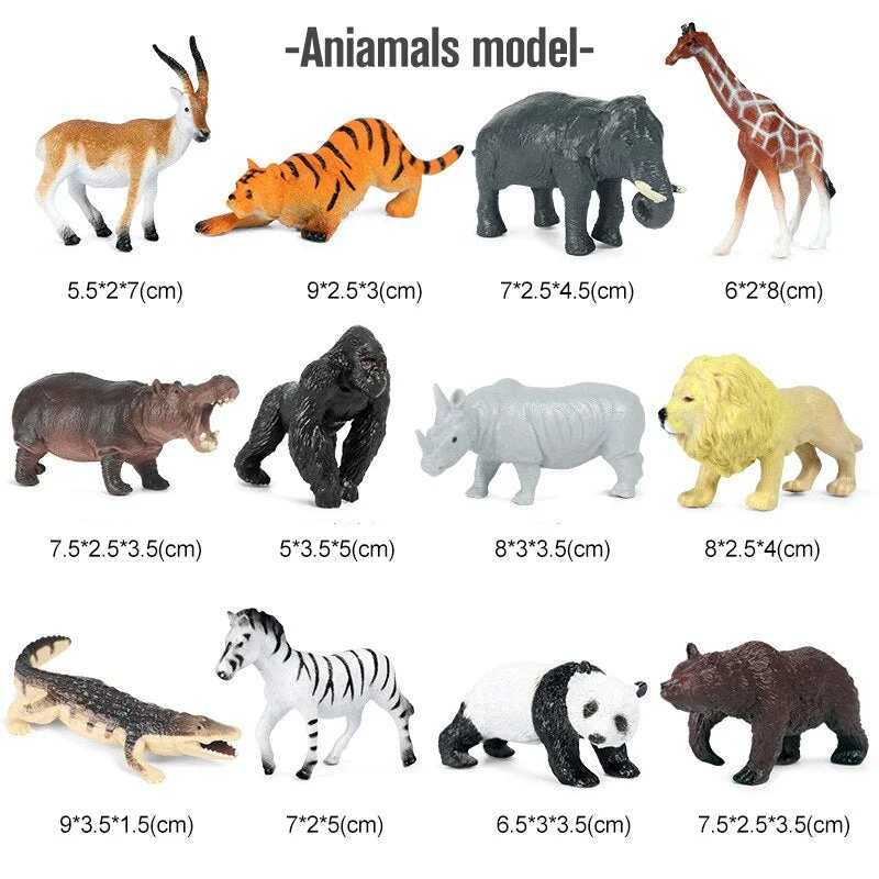 12PCS Safari Animals Figures Toys Different Varieties of Zoo Jungle Animal Toy Set Great Educational Toys for Kids Toddlers