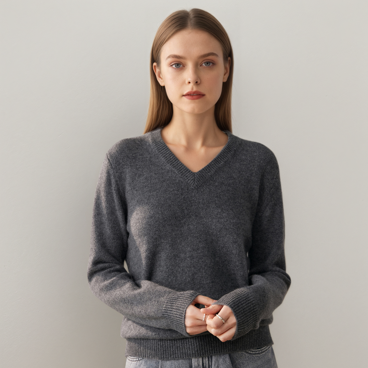 Women's V-Neck Cashmere Sweater | Versatile Layering Top REAL SILK LIFE