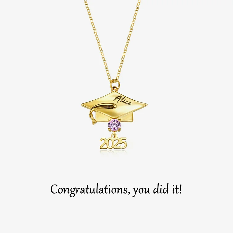 2025 Graduation Cap Custom Name & Birthstone Necklace