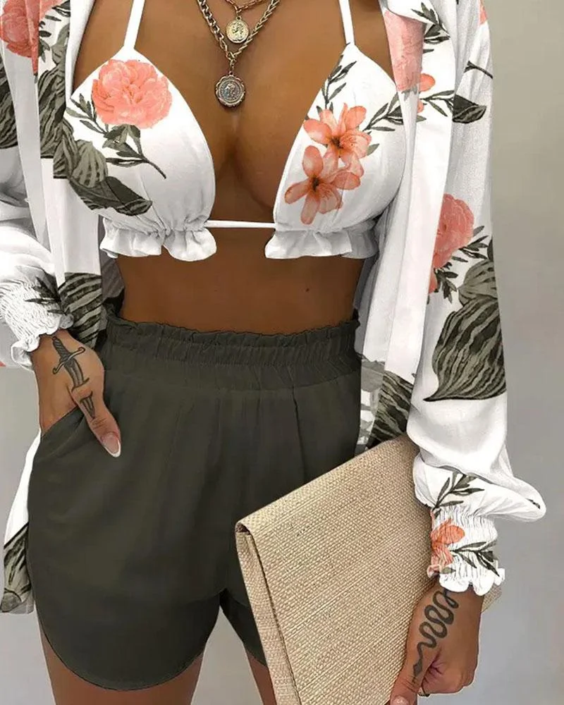 Sexy Holiday Casual Printed Three Piece Suit