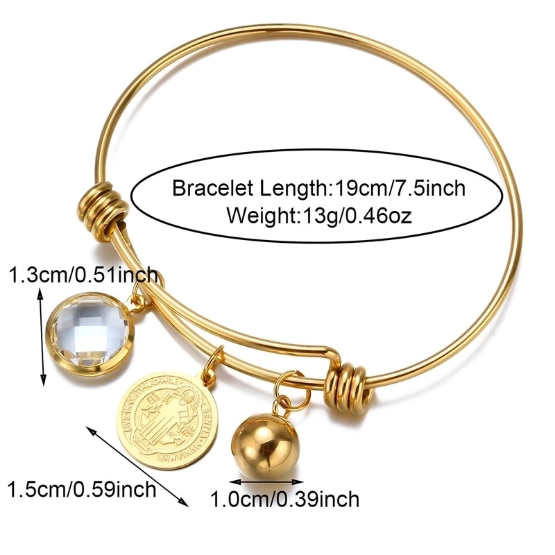 Elegant Geometric Round 304 Stainless Steel 18K Gold Plated Zircon Bangle In Bulk