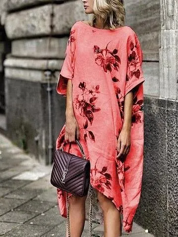 Printed Floral Irregular Hem Loose Dress