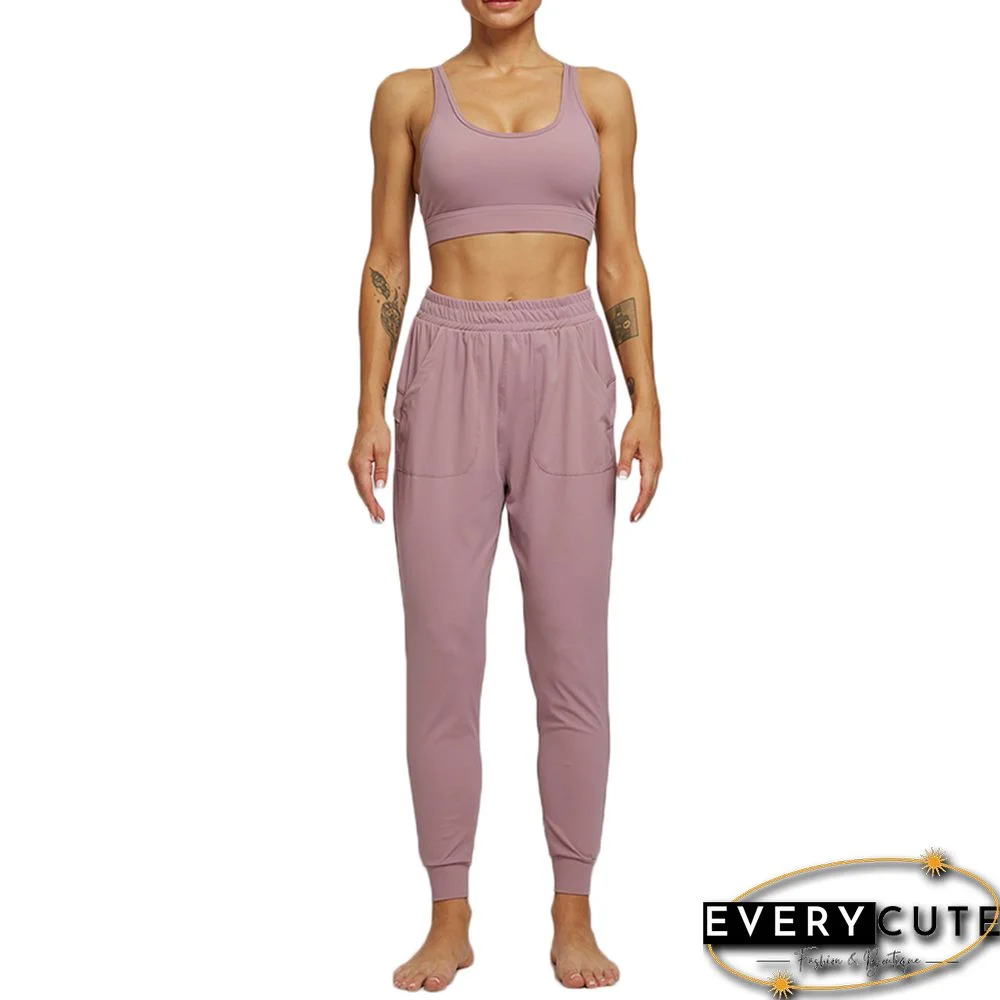 Light Purple Casual Skinny Pants With Pockets