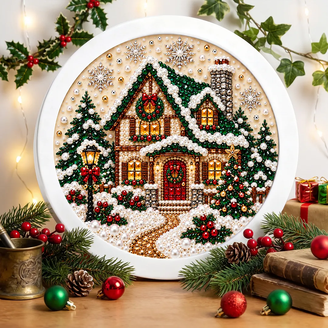 Framed Pearl Painting Kit Christmas House 7.87x7.87in