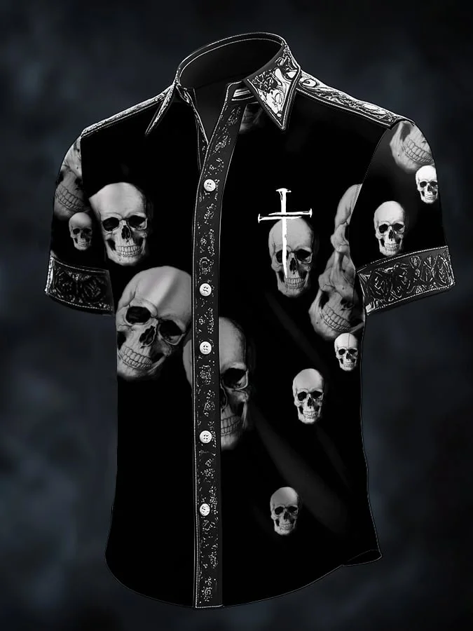 Men's Retro Baroque Print Dark Shirt 
