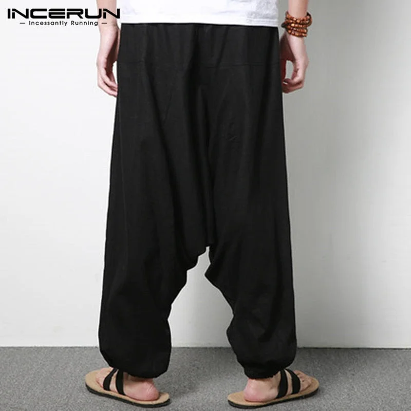 INCERUN Plus Size 5XL Men's Pants Harem Loose Wide Pant Cotton Big Drop Crotch Joggers Fashion Dance Trousers Male Clothing 2022