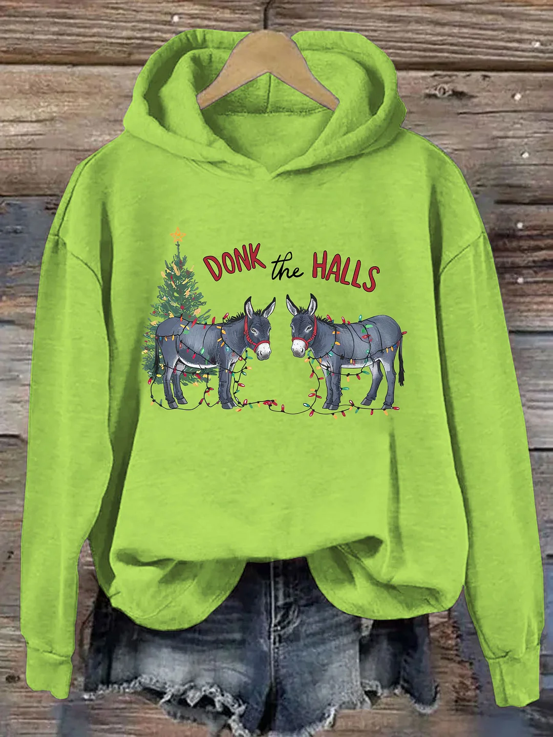Funny Christmas Donkeys Tangled In Christmas Lights Hoodie