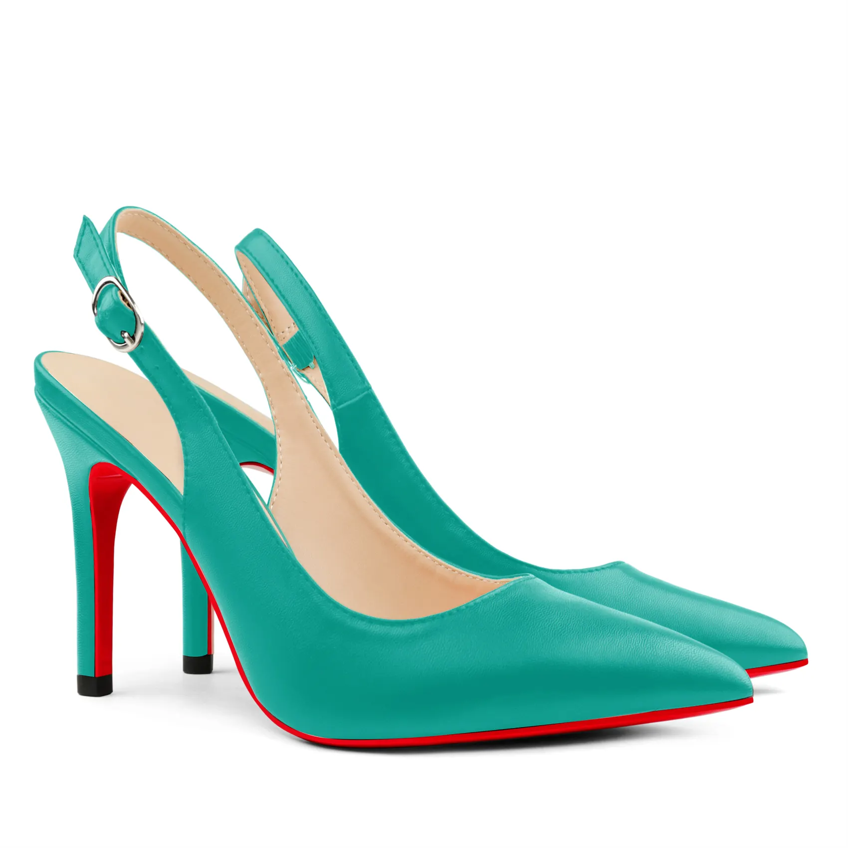 90mm Women's Pointed Toe Slingback Matte Heels Red Bottoms Pumps Comfortable Dress Shoes-vocosishoes