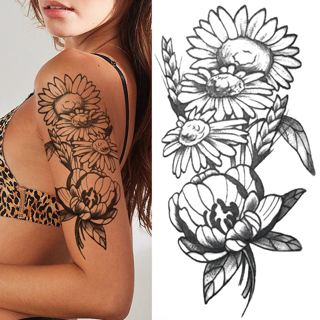 Lily Chains Flower Temporary Tattoo For Women Girls Rose Snake Lotus Tattoos Sticker Black Butterfly Fake Body Art Tatoos Back
