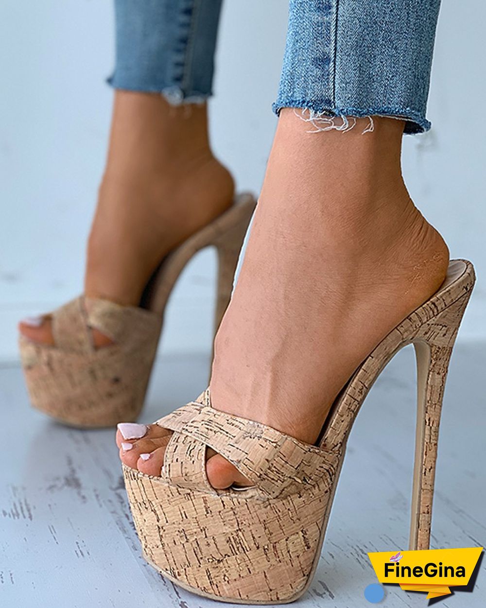 Peep Toe Bandage Cork Stiletto Heels