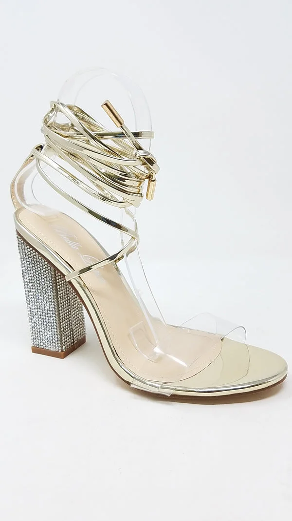 Bella Luna Kekona-05 Ankle Strap Clear Lace up Chunky High Heel  Sandals