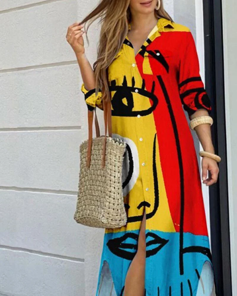 Positioning Print Long Dress