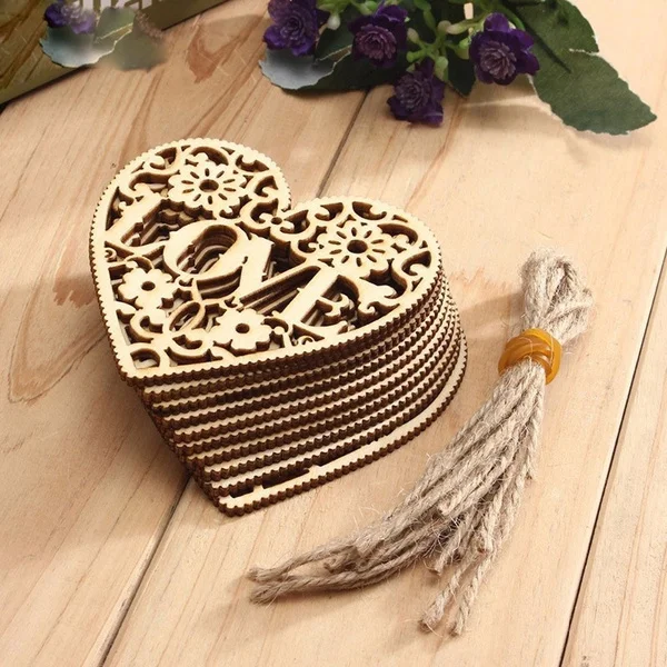 10pcs/Lot Wedding Decoration Laser Cut Wood Heart Embellishment Wooden Shape Craft Wedding Decoration Marriage
