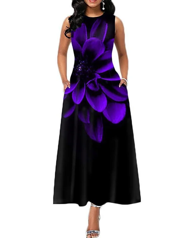 Women's A-Line Dress Maxi long Dress Sleeveless Print Print Summer Casual White Black Blue Purple Wine Green S M L XL XXL
