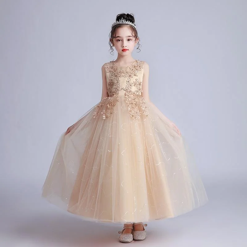 Kids Dresses For Girls Flower Ball Gown Birthday Wedding Party Princess Banquet Summer Sleveless Children's Long Dress