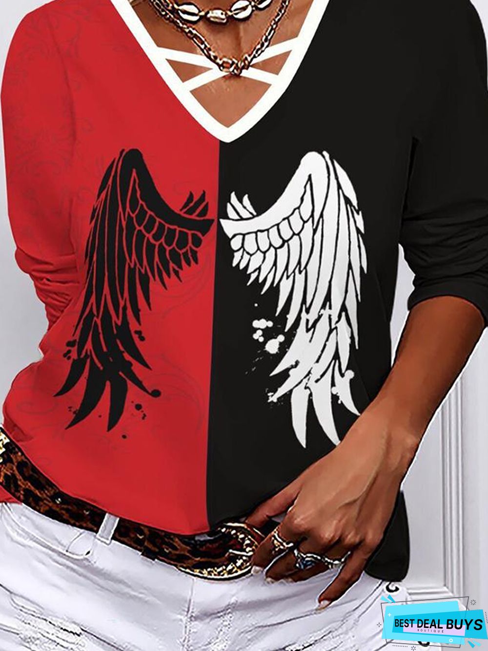 JColor Block V Neck Loose T-Shirt