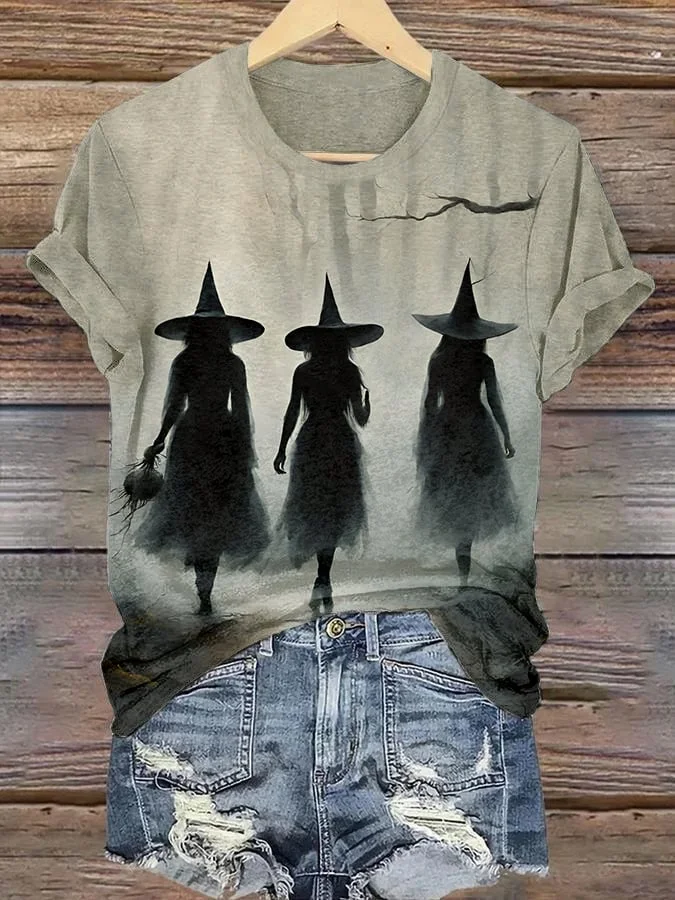 Women's Dark Witch Halloween Print T-Shirt