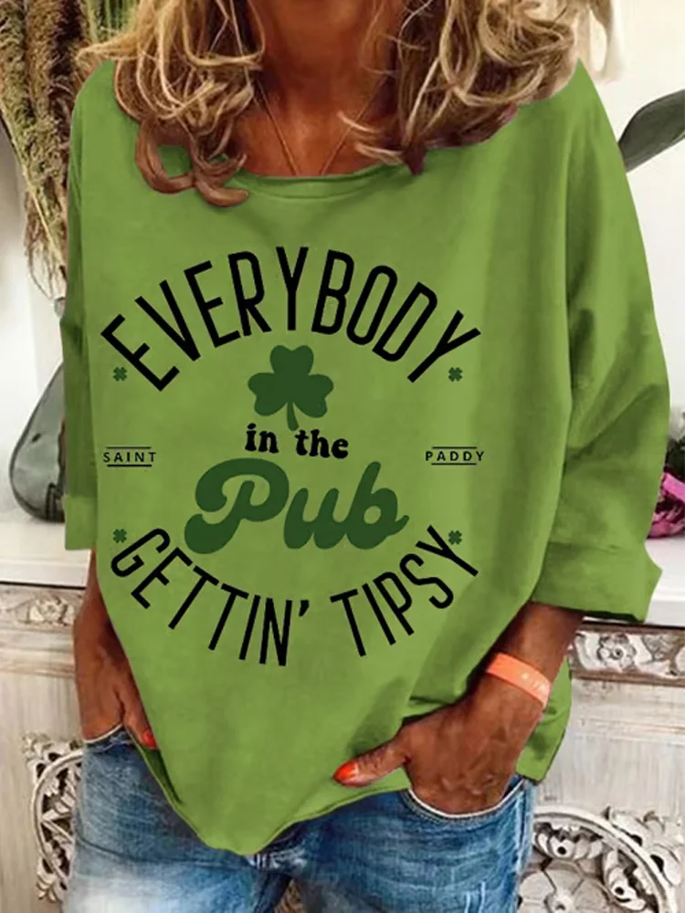 Simpfit Damen Sweatshirt mit Aufdruck „Everybody In The Pub Getting Tipsy“ zum St. Patrick's Day