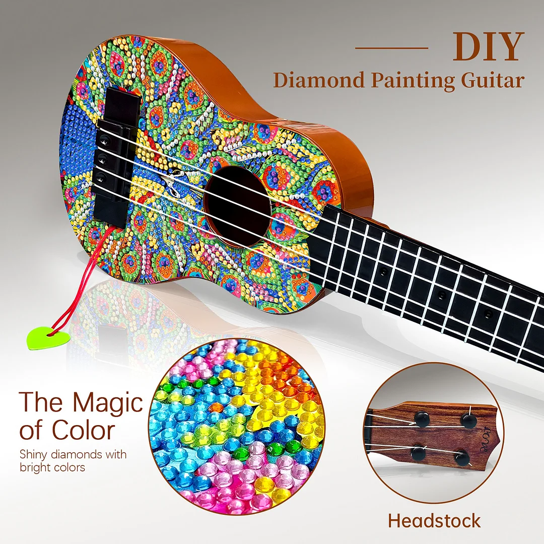 DIY Wooden Guitar Diamond Art Ornament Unique Gifts for Musicians (peacock)
