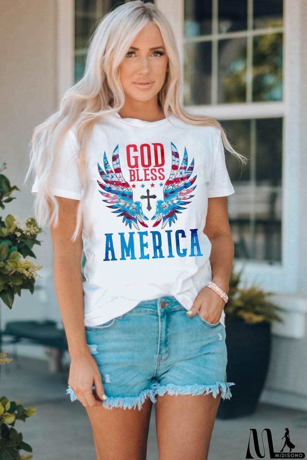 MidiSono - GOD BLESS AMERICA Cuffed Tee Shirt