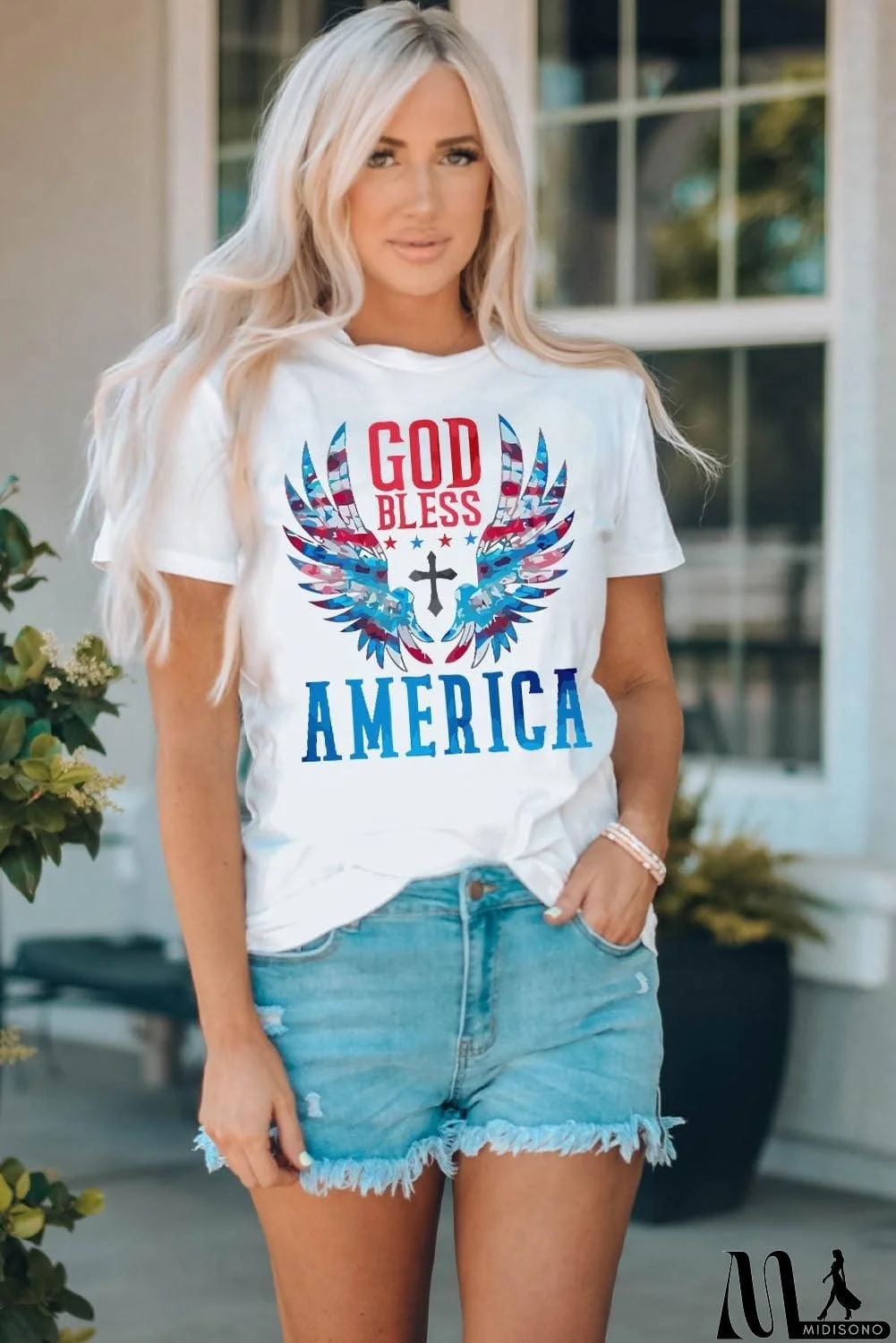 MidiSono - GOD BLESS AMERICA Cuffed Tee Shirt
