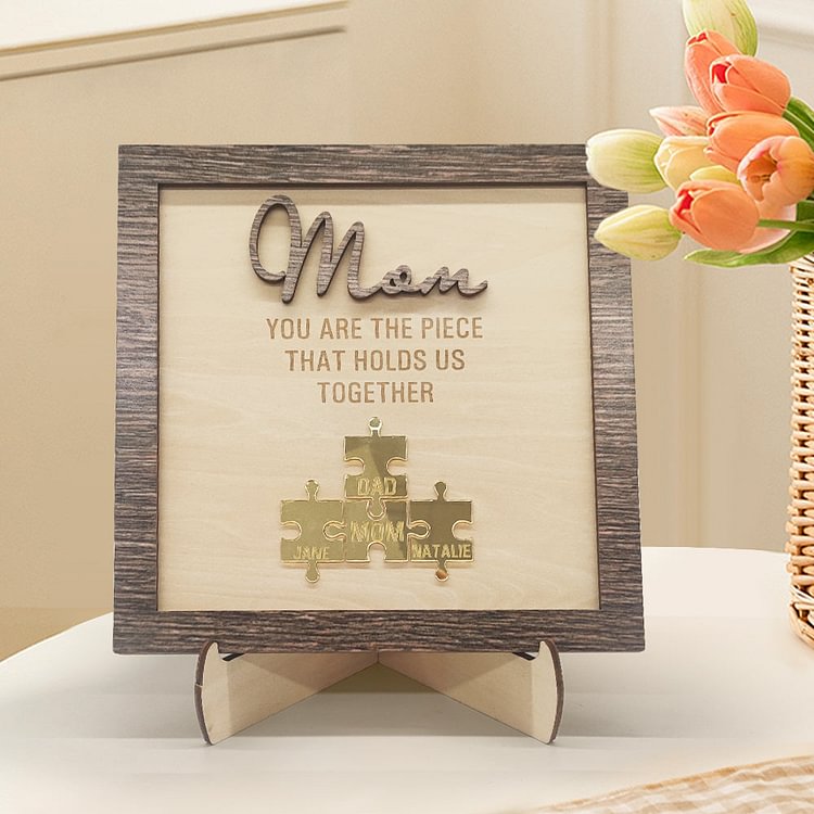 Mom Puzzle Sign Personalized 4 Names You Are the Piece That Holds Us Together Mother's Day Gift