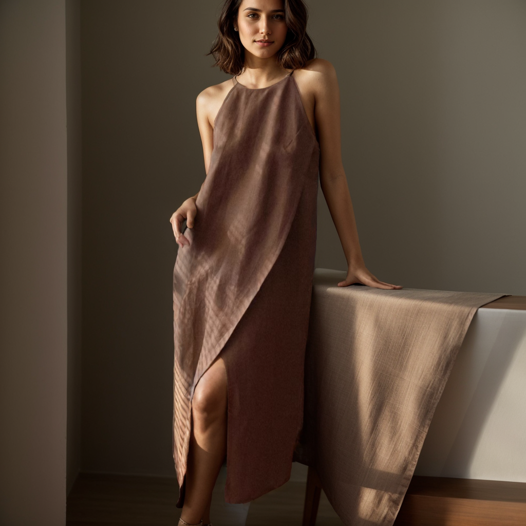 100% European Linen Cowl Neck A-line Dress REAL SILK LIFE
