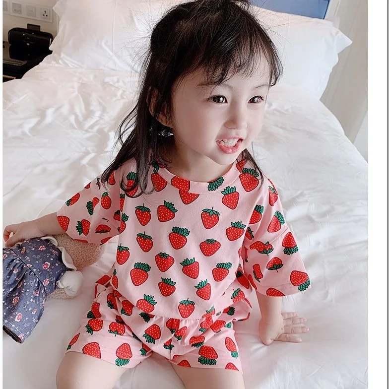 2 to 10 Years 2021 New Summer Girls Kids Pajamas Set Short Sleeves Sleepwear For Toddler Girls Cotton Pyjamas Set Clothes