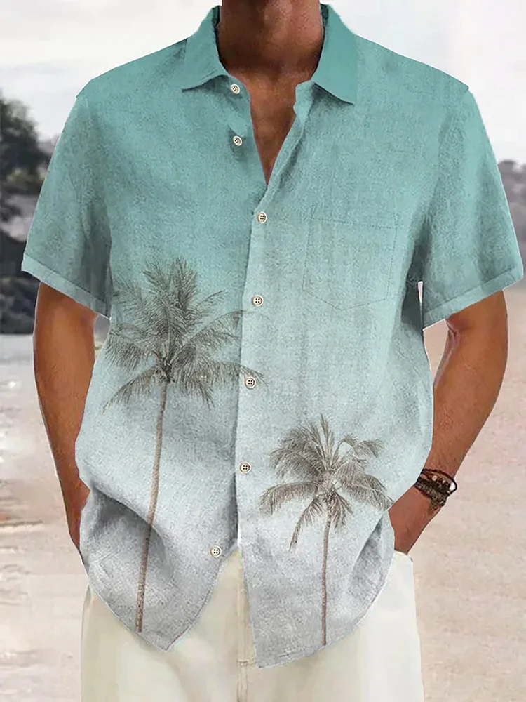 Hawaiian casual coconut tree print short-sleeved shirt