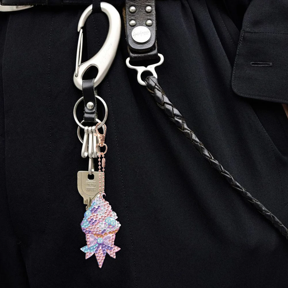 6Pcs Double Sided Special Shaped Ice Cream Diamond Painting Keychain for Adults