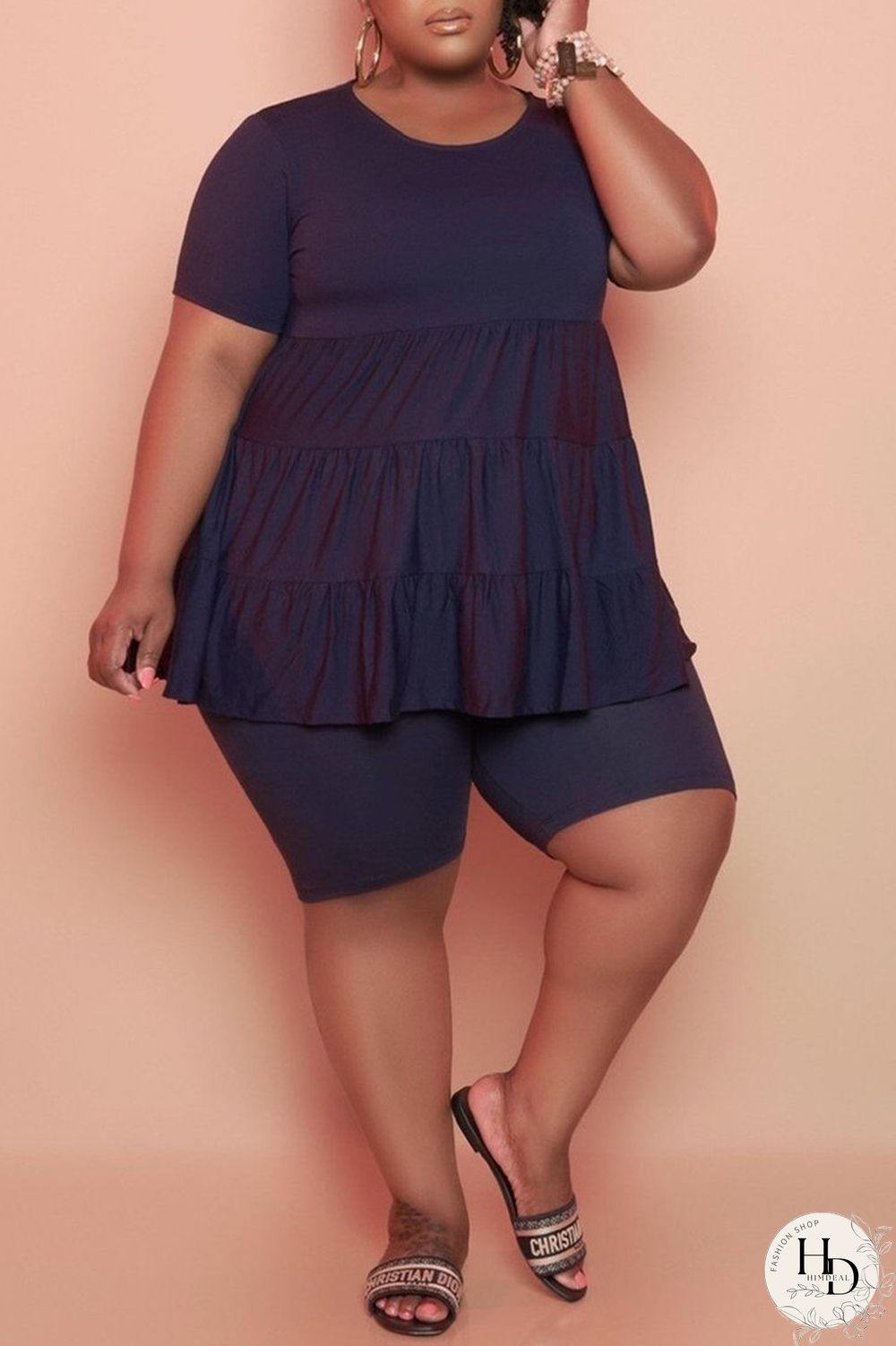 Yellow Fashion Casual Solid Basic O Neck Plus Size Two Pieces