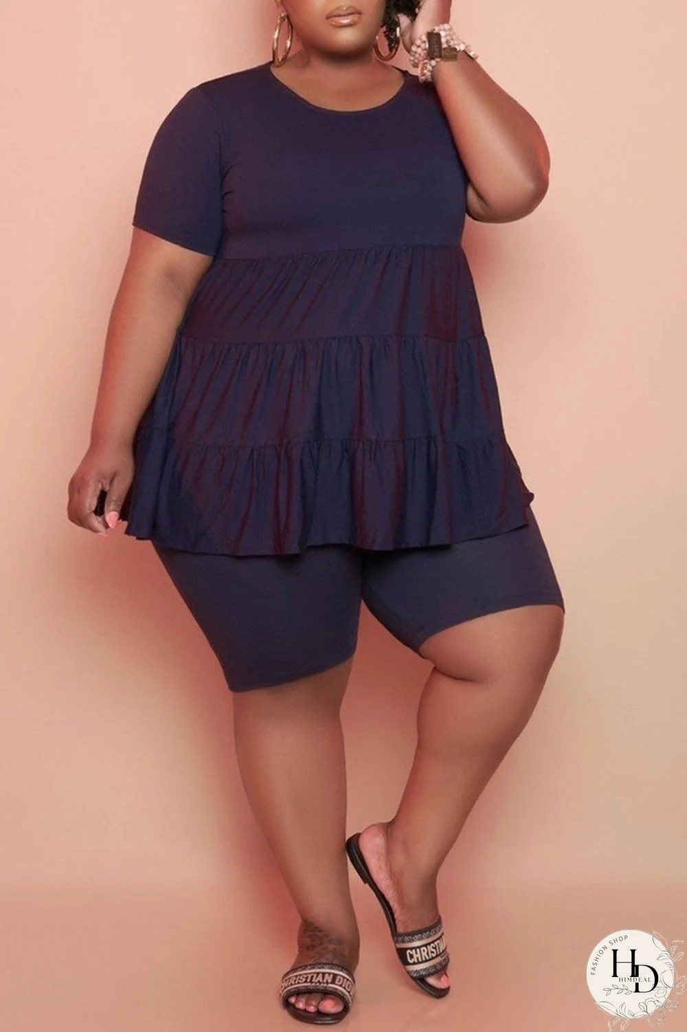 Yellow Fashion Casual Solid Basic O Neck Plus Size Two Pieces