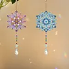 2Pcs Diamond Painting Acrylic Double Sided Snowflake Wind Chime Suncatcher with Crystal Hanging Pendant