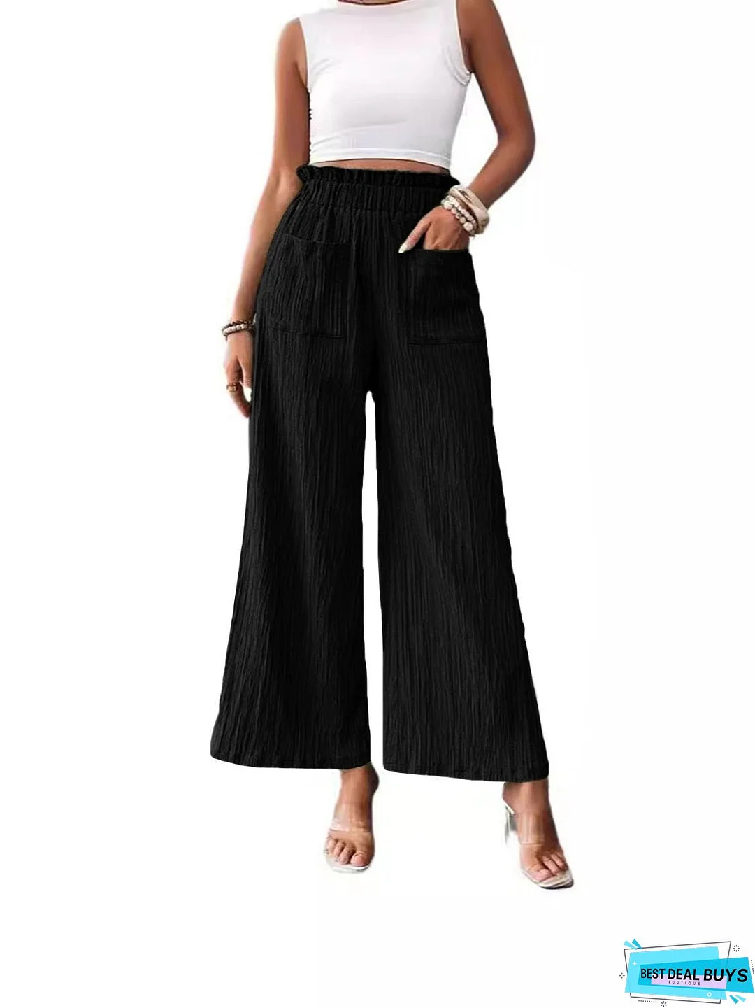 Pocketed Elastic Waist Wide Leg Pants