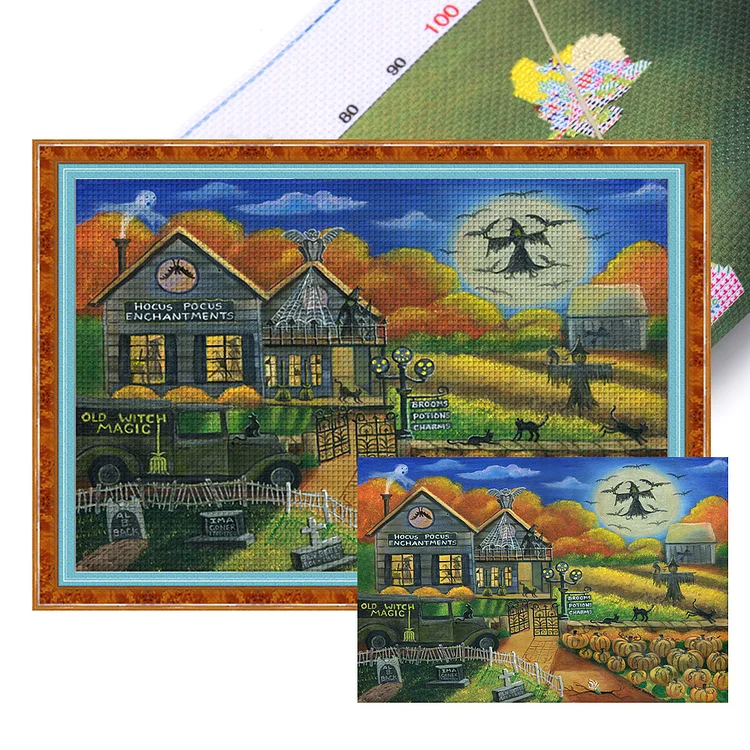 Halloween Country House 11CT Stamped Cross Stitch 70*50CM