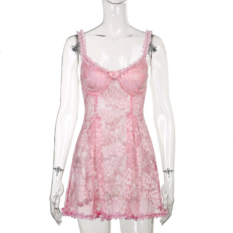 PINK LACE BOWKNOT SLING DRESS