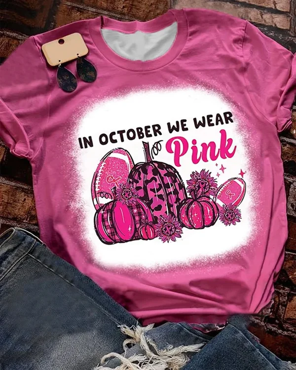 In October We Wear Pink And Watch Football Leopard Print T-Shirt