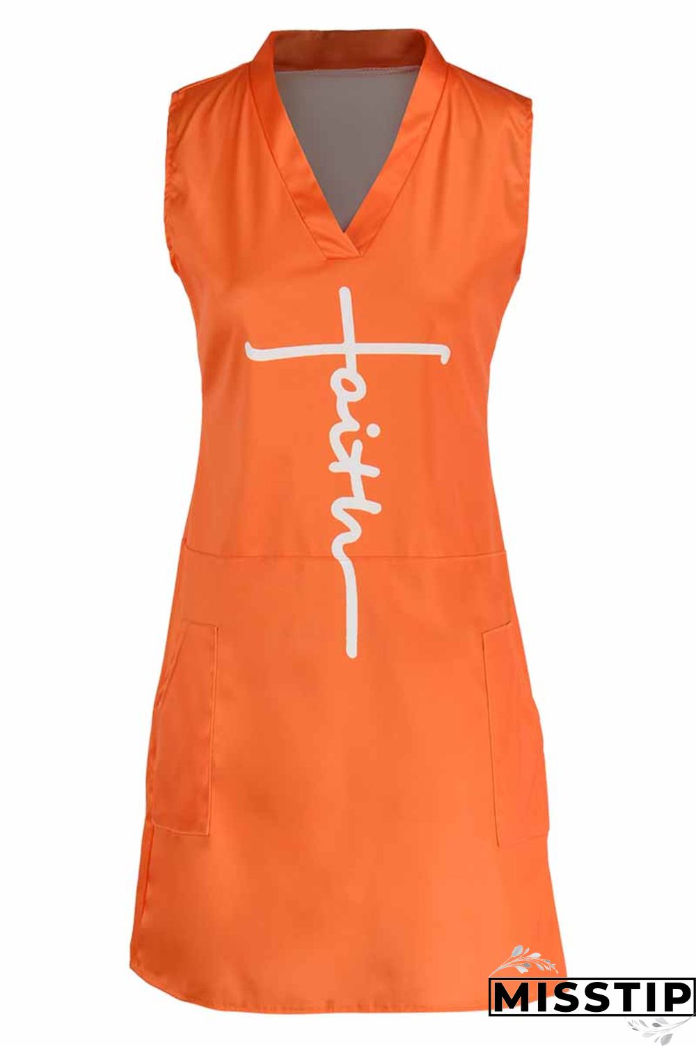 Orange Fashion Casual Print Patchwork V Neck Sleeveless Dress