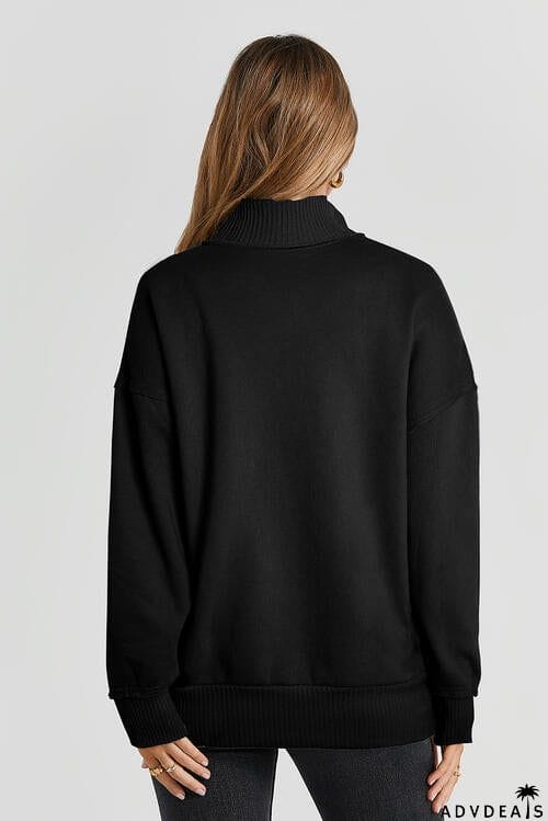 Half Snap Drop Shoulder Long Sleeve Sweatshirt