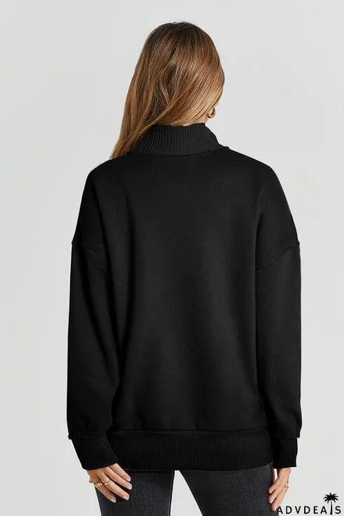 Half Snap Drop Shoulder Long Sleeve Sweatshirt