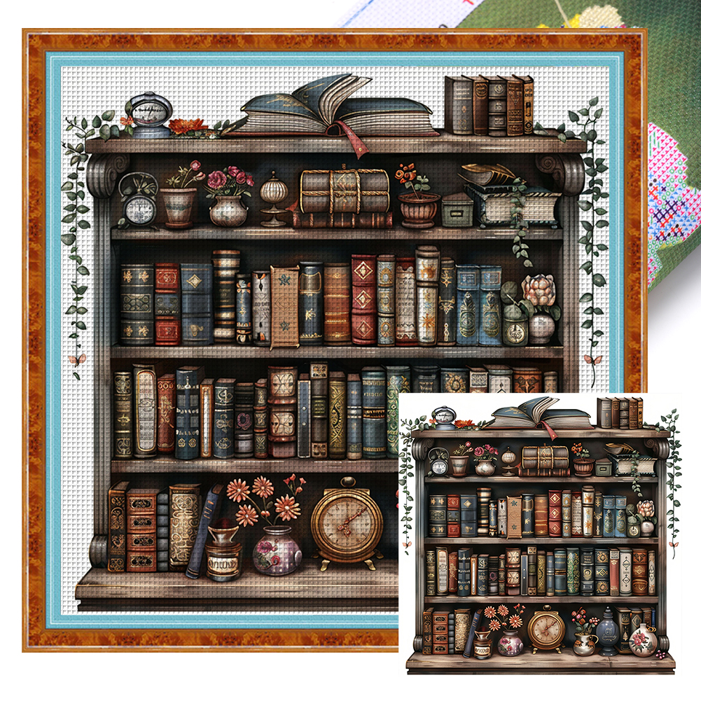 Bookshelf Full 11CT Pre-stamped Canvas(50*50cm) Cross Stitch