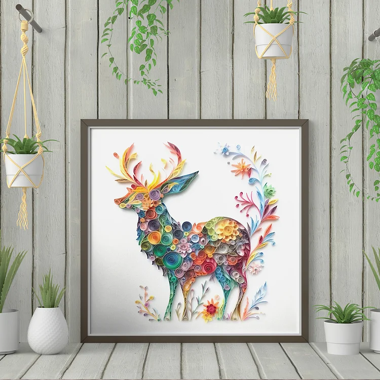 Paper Filigree painting Kit - Colourful Reindeer